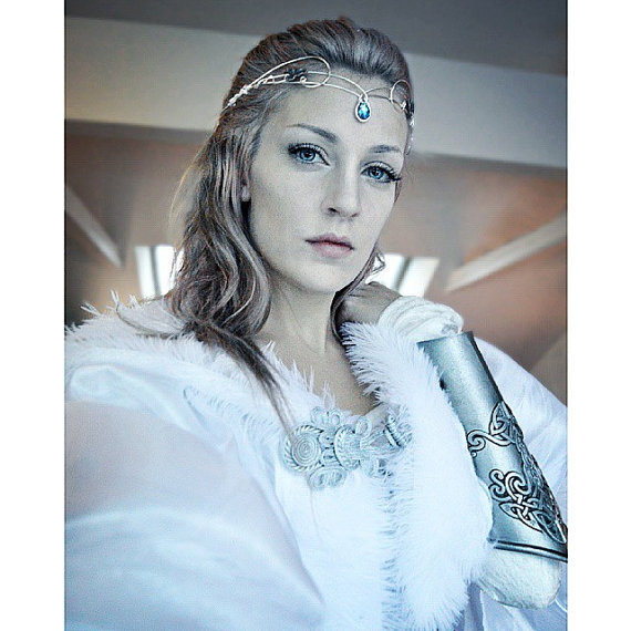 Mariage - Medieval crown headpiece tiara fantasy wedding circlet forehead jewellery SILVER Blue