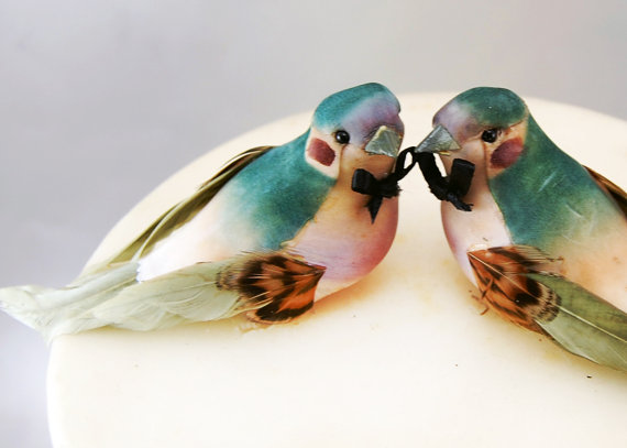 Mariage - SPRING SALE! Woodland Love Bird Cake Topper in Turquoise Green and Orchid Purple: Groom and Groom Gay Wedding Cake Topper