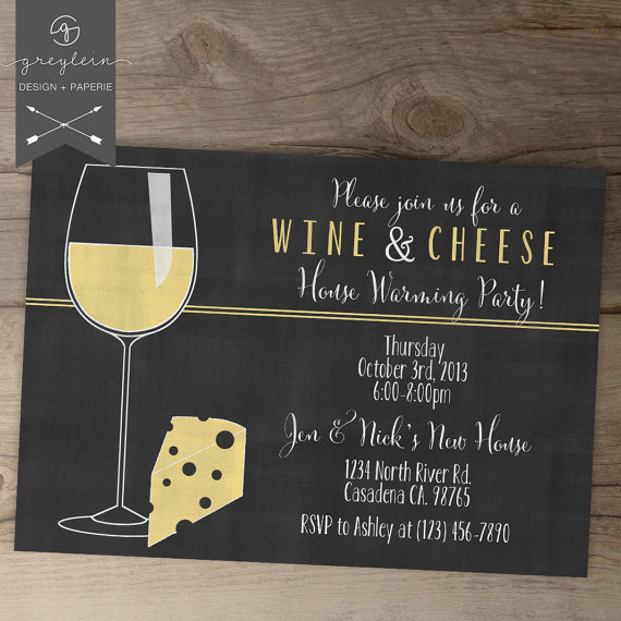 Hochzeit - Wine and Cheese Invitations / House warming chalkboard Invites /  Dinner Party Invites  / DIY Printable / Girls Night Out