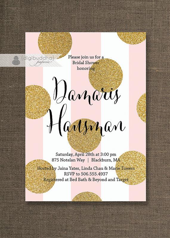 Hochzeit - Blush Pink & Gold Bridal Shower Invitation Glitter Dots Stripes Hens Party Bold Modern FREE PRIORITY SHIPPING or DiY Printable - Damaris