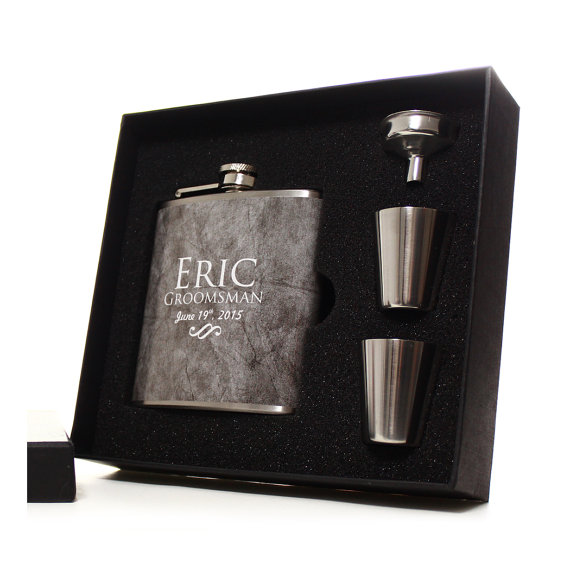 Mariage - 5 Flasks for Groomsmen, Gray Flask Gift Sets for Groomsmen Gifts, Best Men and Ushers, Personalized Flasks