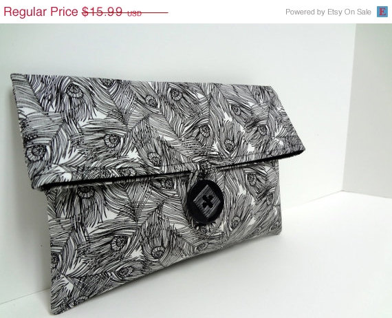 Hochzeit - SPRING SALE READY To Ship - Peacock Wedding Clutch Bridesmaid Gift Black and White Wedding Cosmetic Bag Makeup Bag