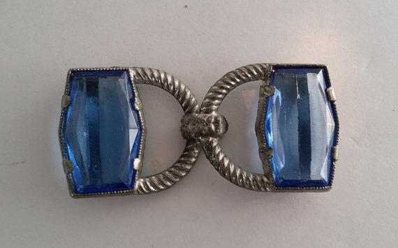 زفاف - Vintage Blue Glass and Silver Buckle -- Wedding Gown or LBD Accessory -- Something Blue