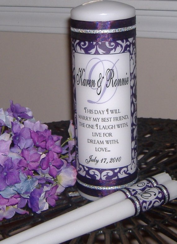 Свадьба - PLUM DAMASK Unity Candle Sets -  or choose your damask color