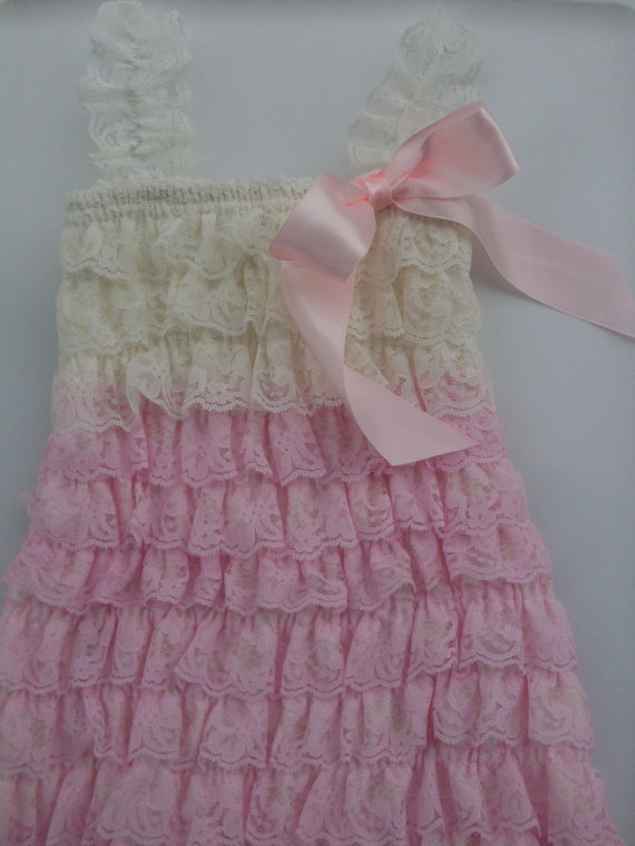Mariage - Pink and Ivory Lace Petti Dress, Flower Girl Dress,Country Wedding Dress,Flower Girl outfit, Girls Birthday Dress, Rustic Flower Girl Dress,