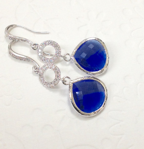 Hochzeit - Personalized drop earrings, cobalt blue arrings, wedding Bridesmaid Earrings, chandelier earrings, Swarovski, Dangle earrings