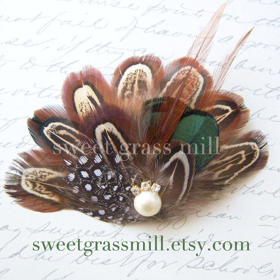 زفاف - Feather Headband - PEMBERLEY BELLE - Pheasant & Guinea Feathers - Choose Headband or Clip