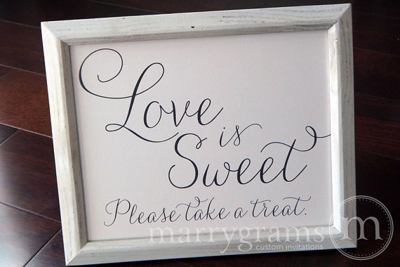 زفاف - Love is Sweet Candy Buffet Dessert Station Table Card Sign - Wedding Reception Seating Signage - Matching Numbers Available SS01
