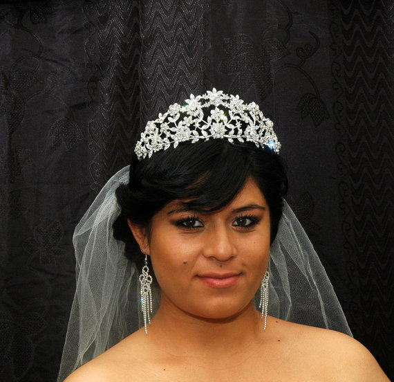 Hochzeit - Bridal Tiara Wedding Crown Swarovski Bridal Headpiece Flower Diamante Tiara Crown Wedding Accessories