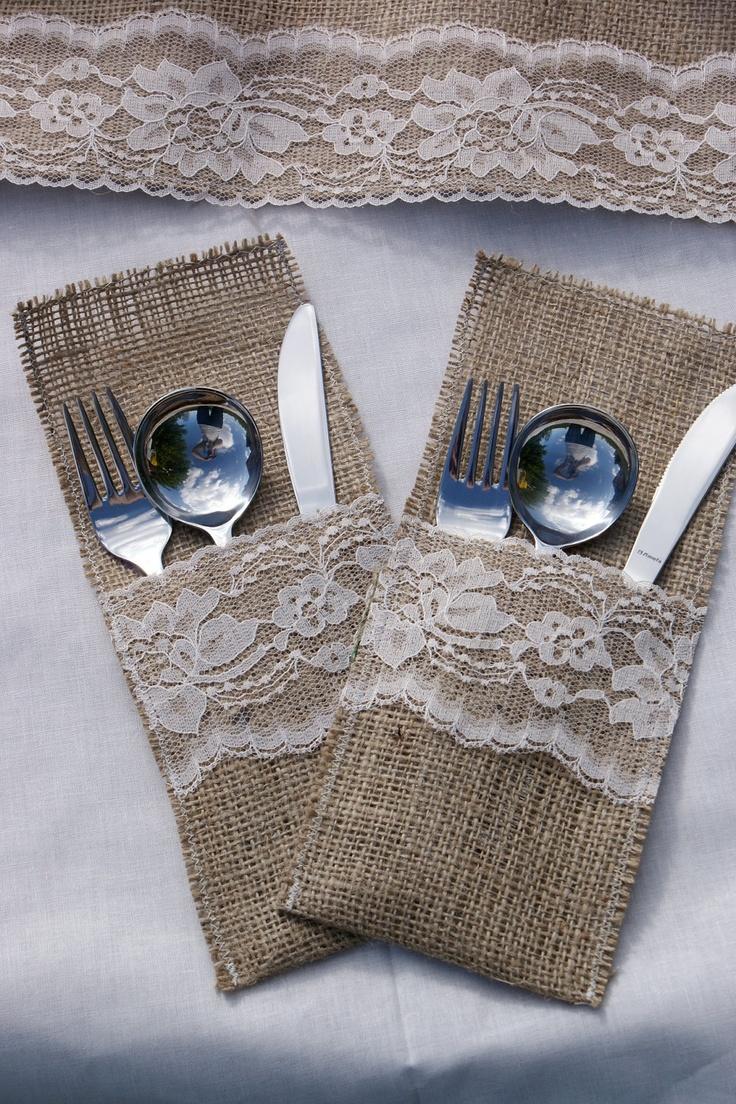 زفاف - Set Of 6 Burlap Cutlery Holders