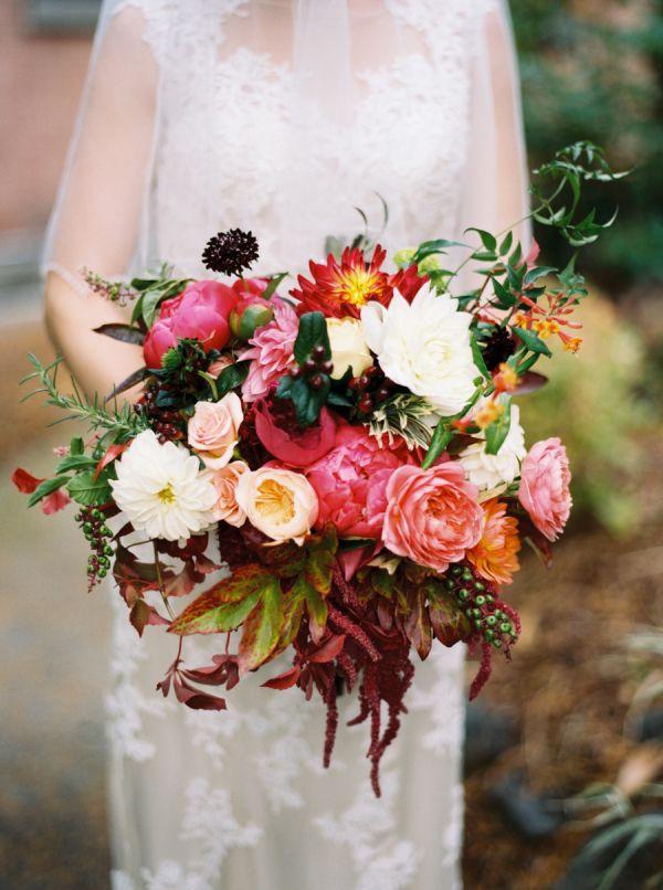 Wedding - Dark Coral And Burgundy Bouquet