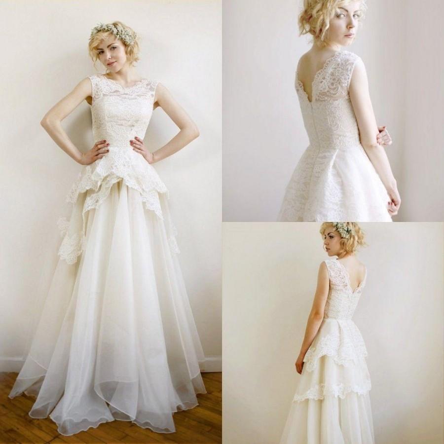Mariage - Charming Sheer Lace Wedding Dresses Scoop Sleeveless Vestido De Novia 2015 Spring Summer Floor Length Bridal Ball Gowns Custom Made Online with $108.85/Piece on Hjklp88's Store 