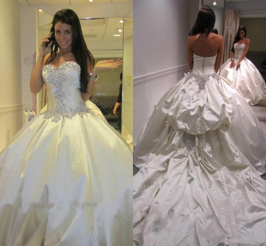 Свадьба - New Arrival 2015 Custom Made Luxury Crystal Court Train Wedding Dresses Rhinestone Appliques Beads Lace-up Ball Gown Bridal Dresses Online with $158.84/Piece on Hjklp88's Store 