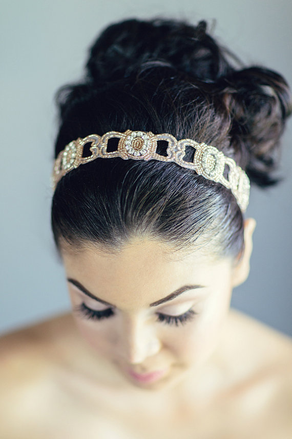 Hochzeit - Rose Gold Beaded Headband - Rose Gold Sash - Ready to Ship