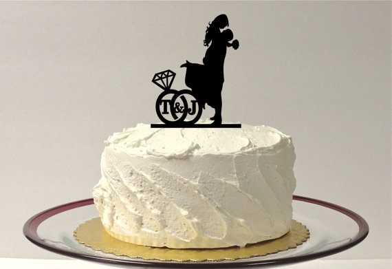 Wedding - PERSONALIZED Wedding Cake Topper With YOUR Initials of the Bride & Groom in a Wedding Ring Design SILHOUETTE Cake Topper