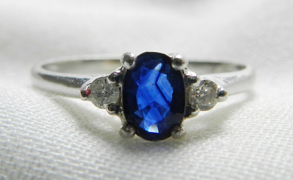 Mariage - Platinum Ring Sapphire Engagement Ring Platinum Sapphire Diamond Ring, Anniversary Platinum Ring Gift September Birthday Gift