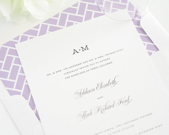 Wedding - Classic and Simple Wedding Invitations - Preppy, Chic, Traditional, Purple - French Garden Wedding Invitations - Deposit to Get Started