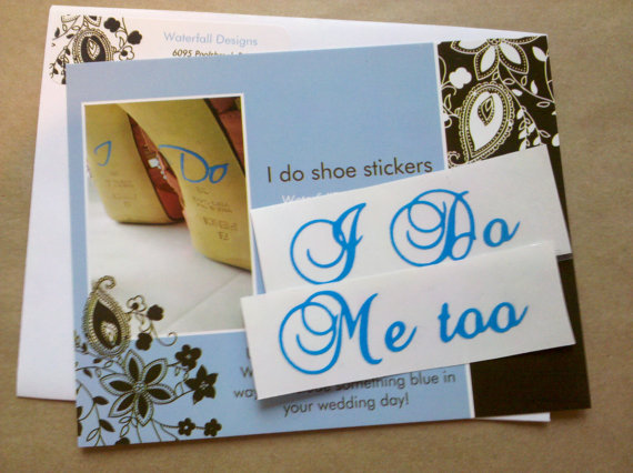 Wedding - I Do, Me too shoe sticker for Bride and Groom wedding shoes.  2 Something  blue decal for wedding