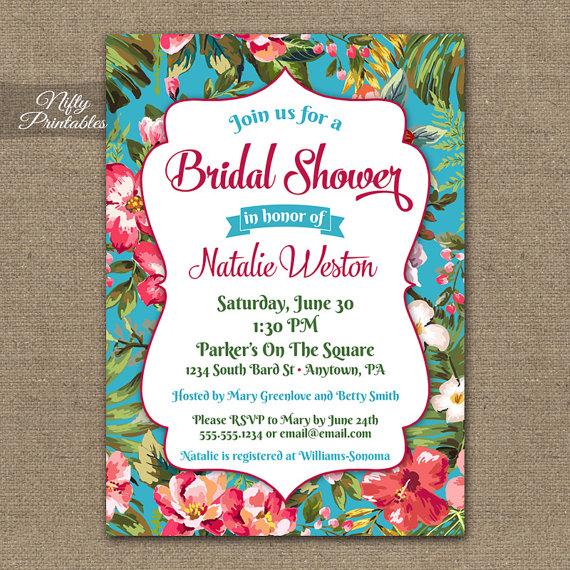 Mariage - Tropical Bridal Shower Invitations - Printable Hawaiian Bridal Shower Invites - Hawaii Tropical Flowers - Colorful Bridal Shower Invitation