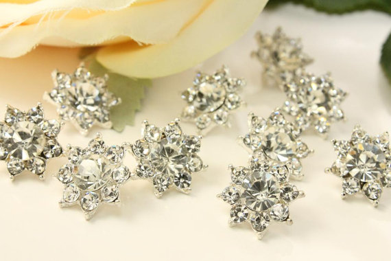Свадьба - 10 - Crystal Button Clear Rhinestone Shank Button -Craft Button - Glass Button Wedding Bouquet - button lot