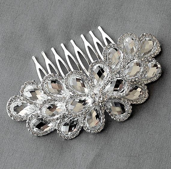 Свадьба - Bridal Headpiece Tiara Headband Rhinestone Hair Comb Accessory Wedding Jewelry Crystal Flower Side Tiara CM081LX