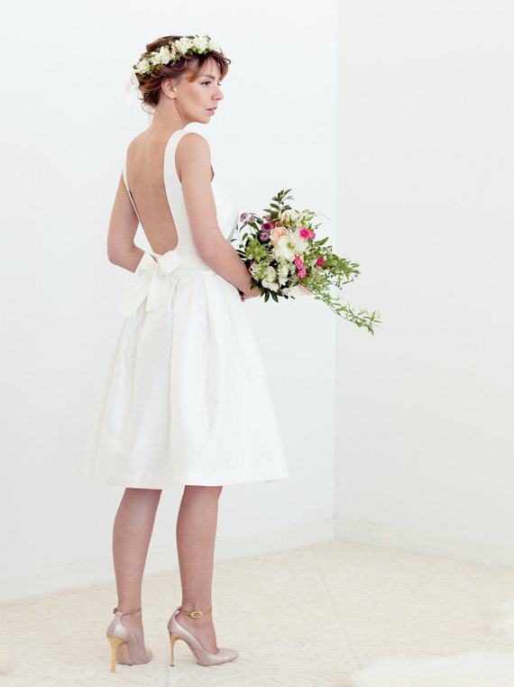 زفاف - Silk Taffeta Sleeveless Short Wedding Dress