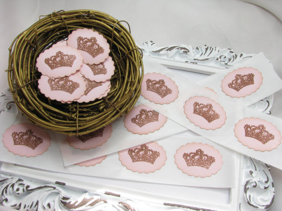 Wedding - Shabby Chic Crown Stickers, Envelope Seals, Baby & Bridal Shower Invitations, Scrapbooking, Cards, Embellishments, Wedding - Set of 20