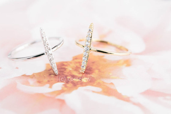زفاف - CZ pointed bar ring,Jewelry,Ring,bridesmaid gift,anniversary gift,dainty ring,valentines day gift,bridal gift,weddings,minimalist,SKD595