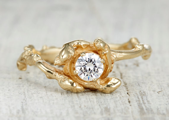 زفاف - Verona Engagement Ring - 14kt Gold and White Sapphire, Moissanite or Diamond Customizable Twig Engagement Wedding Ring