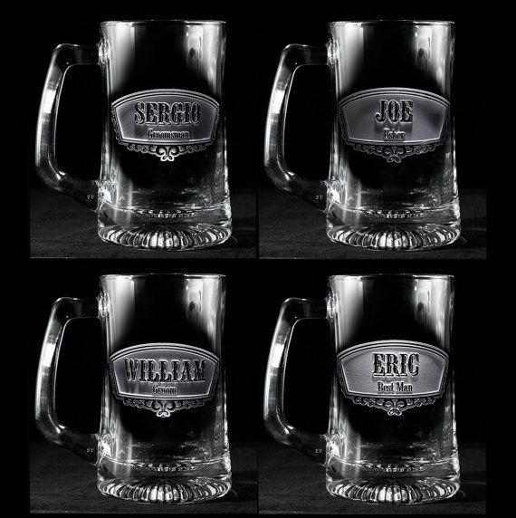 زفاف - Groomsmen Gift, Engraved Best Man, Groomsman Beer Mugs, Set of 5