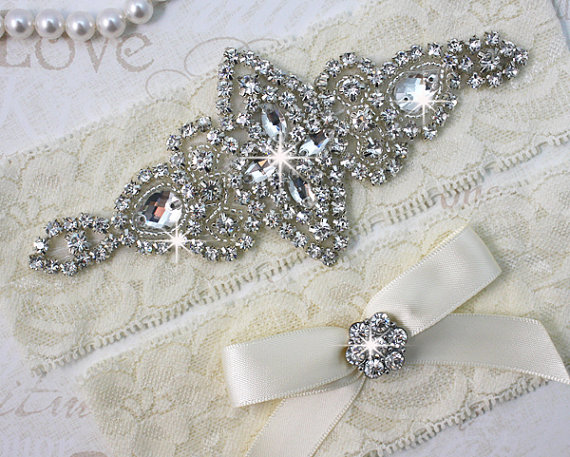 Hochzeit - SALE - Best Seller - CHLOE - Wedding Garter Set, Wedding Stretch Lace Garter, Rhinestone Crystal Bridal Garters