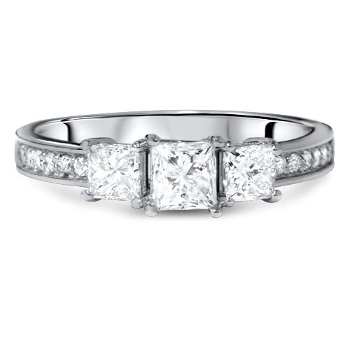 Mariage - Diamond 1.00CT Three Stone Princess Cut Engagement Ring 14K White Gold