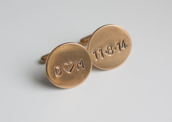 Wedding - Personalized Rose Gold Cuff Links Cufflinks- Custom Initials and Date for Groom or Groomsmen Dad or Grandfather