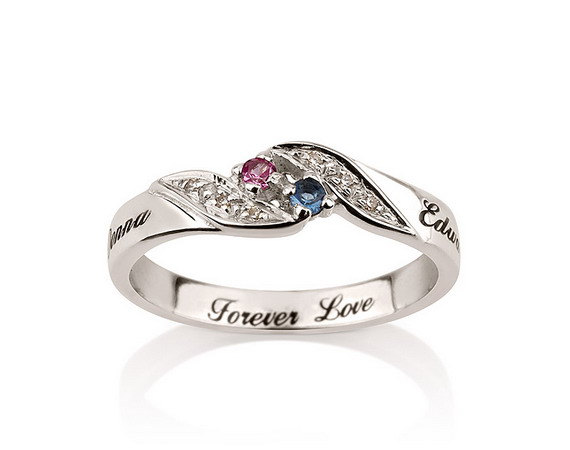 زفاف - Personalized  Engraved Promise Ring Engagement Promise Ring 925 Sterling Silver, Couples Ring with Birthstones