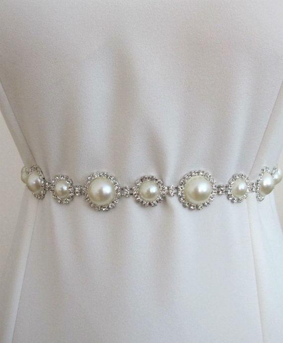 زفاف - Bridal Crystal Pearl Beaded  Belts  Wedding Sash Belt Ready to Ship