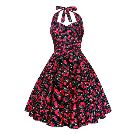 Hochzeit - Lady Mayra Vivien Black Red Cherry Dress Polka Dot Vintage 50s Rockabilly Clothing Pin Up Retro Swing Summer Prom Bridesmaid Party Plus Size