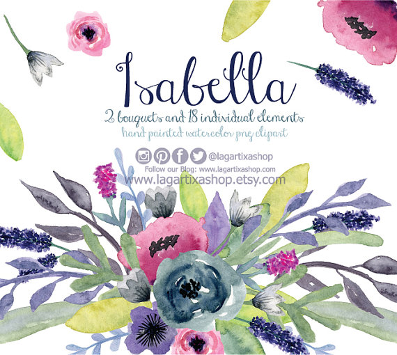 Wedding - Watercolor clipart,  Floral PNG, wedding bouquet, arrangement, bouquet, frames, digital paper, blue flowers, bridal shower, for blog banner