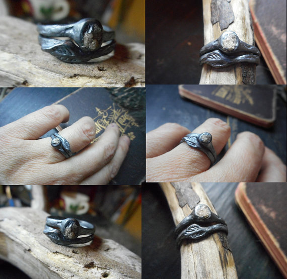 زفاف - Rough Diamond Engagement ring Whispering Willow Tree Raw Uncut, Sterling Silver Wedding Band Ring Set, Rustic Branch Handmade. Woodland eco