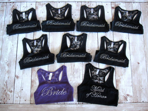 Mariage - 9 Bridesmaid Tank Top. Bride, Maid of Honor, Matron of Honor. Bachelorette Party Lace Shirts.