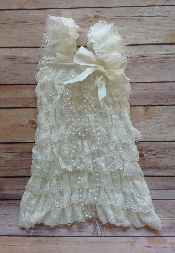 Свадьба - 2pc Set: Ivory Lace Petti Dress Toddler Baby Girl, Flower Girl Dress, Birthday Outfit, Baby Toddler Cake Smash Outfit Dress, Vintage Dress