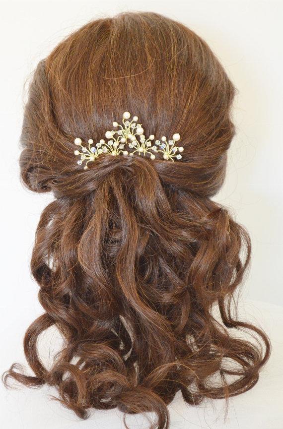 Hochzeit - Pearl Crystal Bridal Hair Pins, Customised Wedding Hair Accessories, Prom Hair Clips, Graduation Hair Pins, Formal Hair Pins