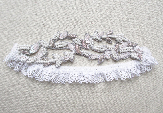 زفاف - Aphrodite beaded garter white