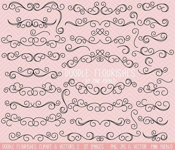 Свадьба - Doodle Flourishes Swirls Clipart Clip Art Vectors, Digital Flourish Swirls, Great for Wedding Invitations - Commercial and Personal Use