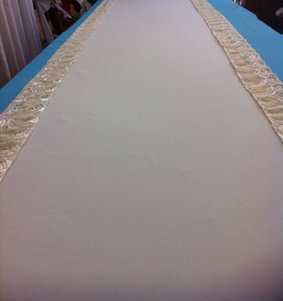 Wedding - Custom Made  Ivory Gabardine Aisle Runner 25 Feet Long with Taffetta Rosette Borders