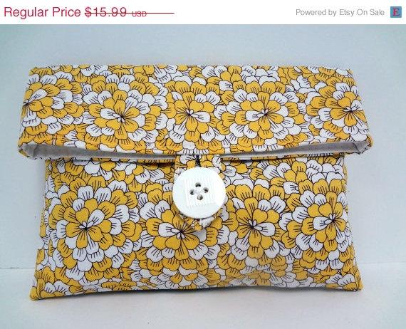 Hochzeit - SPRING SALE Yellow Floral Wedding Clutch with White Interior Makeup Bag Mother of the Bride Gift Maid of Honor Gift Black and White Wedding