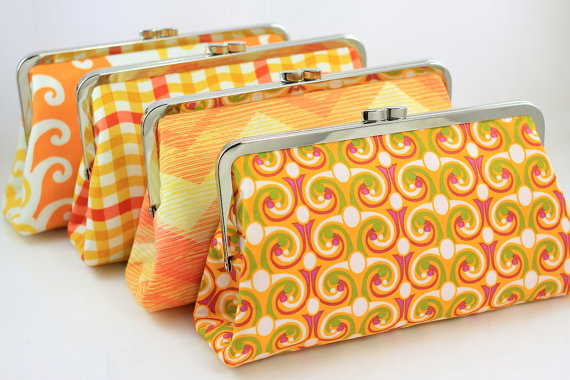 Mariage - Orange Bridesmaid Gift for your Wedding party / Bridesmaid Clutches / Wedding Purse - Set of 5