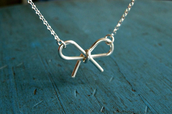 Mariage - Sterling Silver Bow Necklace bridesmaid Jewelry Girlfriend gift Tie the Knot Gift