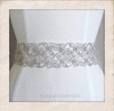 زفاف - Reserved for Stephanie - Jewel Embellished Swarovski Crystal Bridal Belt / Sash - "JUSTINA" - L