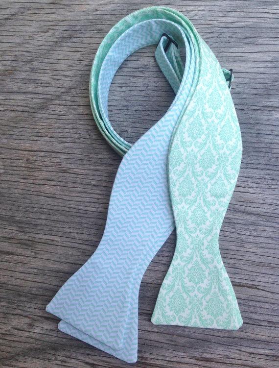 Wedding - Men's Mint Bow Tie -- Mint Green Bow Tie -- Herringbone Bow Tie -- Mint Wedding -- Men's Self Tie Bow Tie  -- Groomsmen Gift