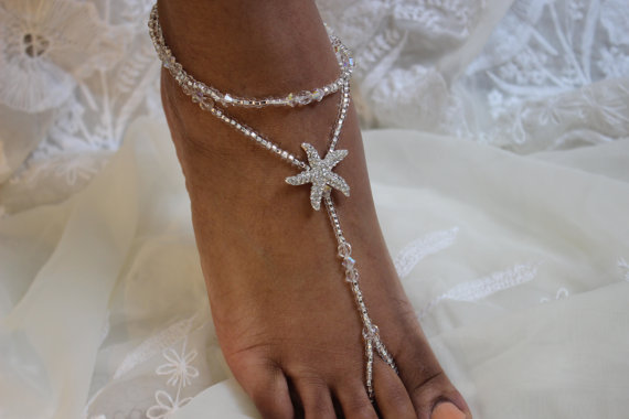 Свадьба - Starfish Barefoot Sandal Silver Foot Jewelry Anklet Bridesmaids Shower Gift